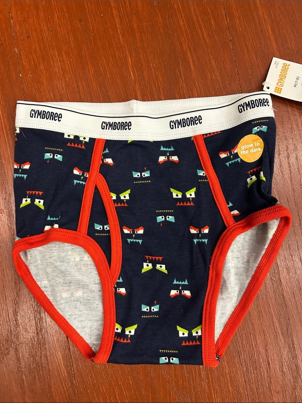 Gymboree Navy Briefs with Red Trim and Glow Monster Faces